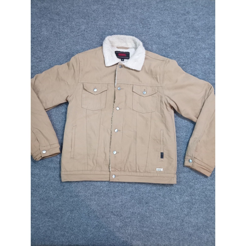 Rock & Roll Denim Sherpa Lined Trucker Jacket Tan Button Up Men's Medium
